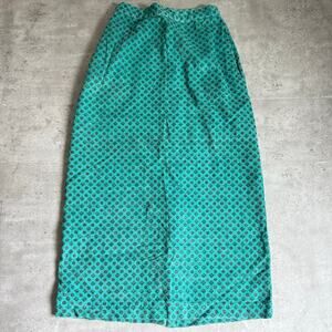 Vintage long, turquoise, geometric-patterned corduroy maxi skirt size 5/6